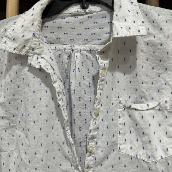 GAP Shirt Womens Medium Blue White Long Sleeve Button Tunic Pocket Top - Picture 2 of 7